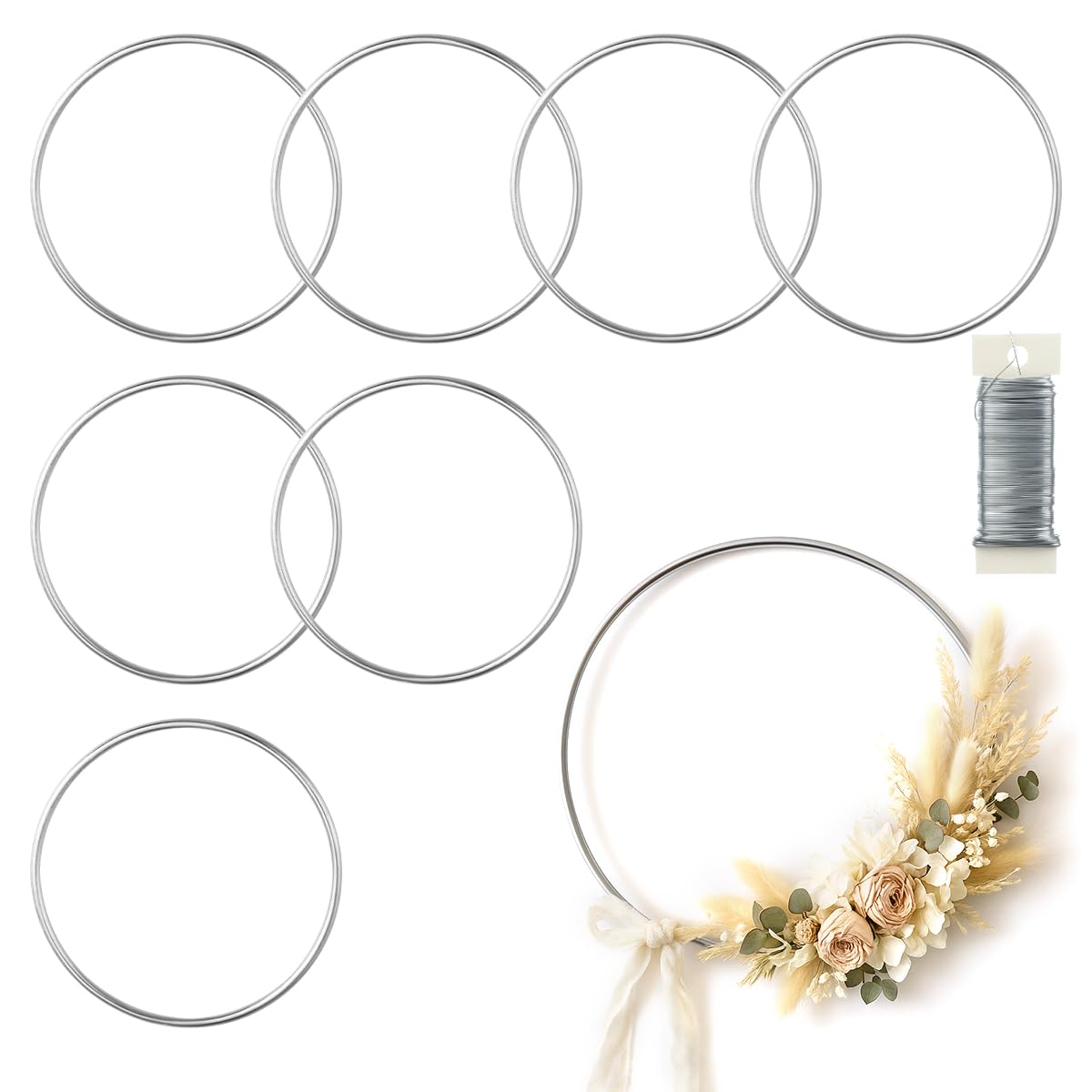 8 Pack Floral Hoop 4 Inches Metal Rings for Crafts Macrame Rings Hoop Dream Catcher Rings DIY Wedding Wreath Candle Rings Wreaths Craft Hoops Floral Ring for DIY Centerpiece Table Decorations, Silver