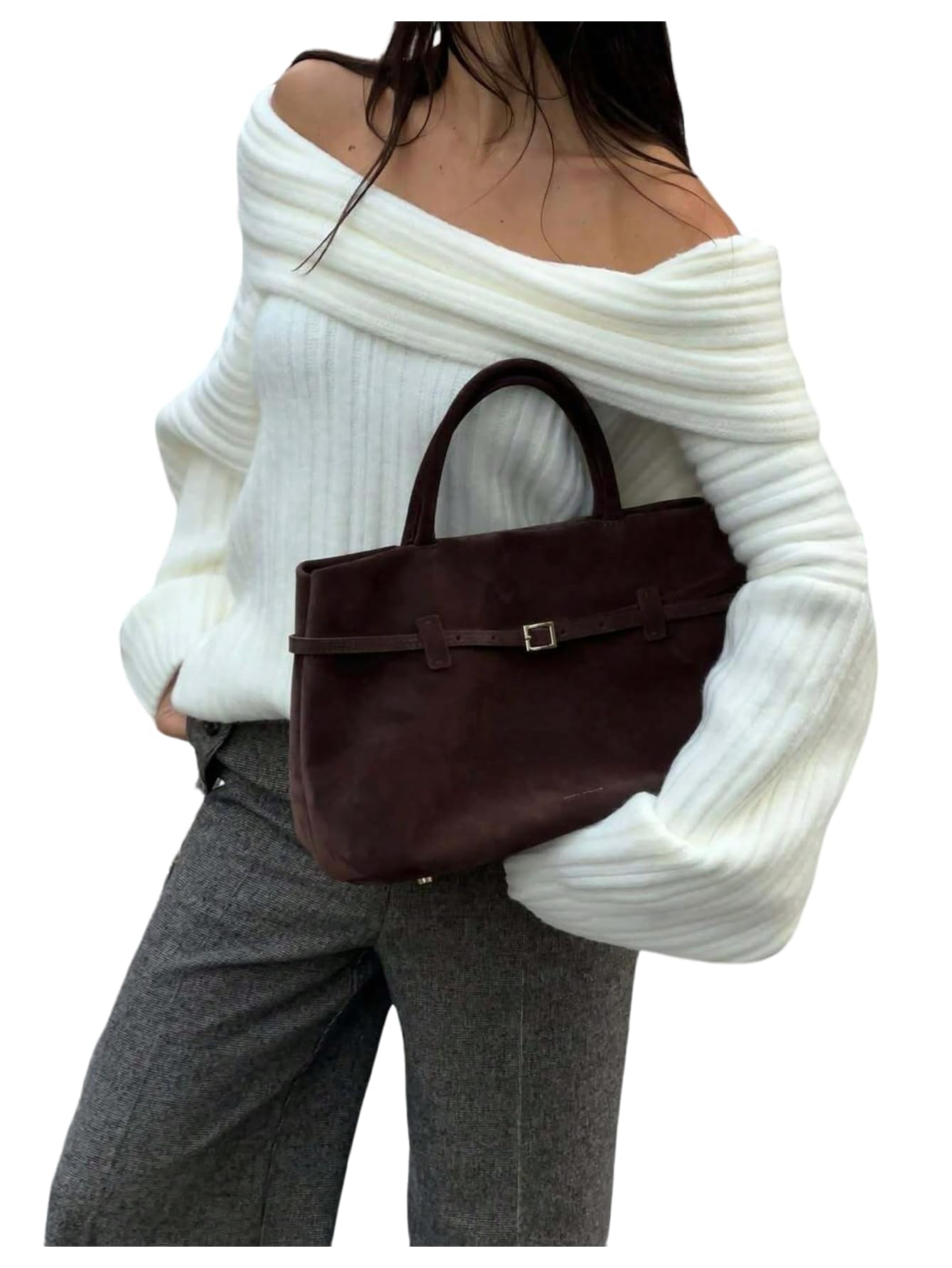 Verdusa Womens Off The Shoulder Chunky Sweater Fall Top Oversized Cozy Sweaters Elegant Knit Pullovers