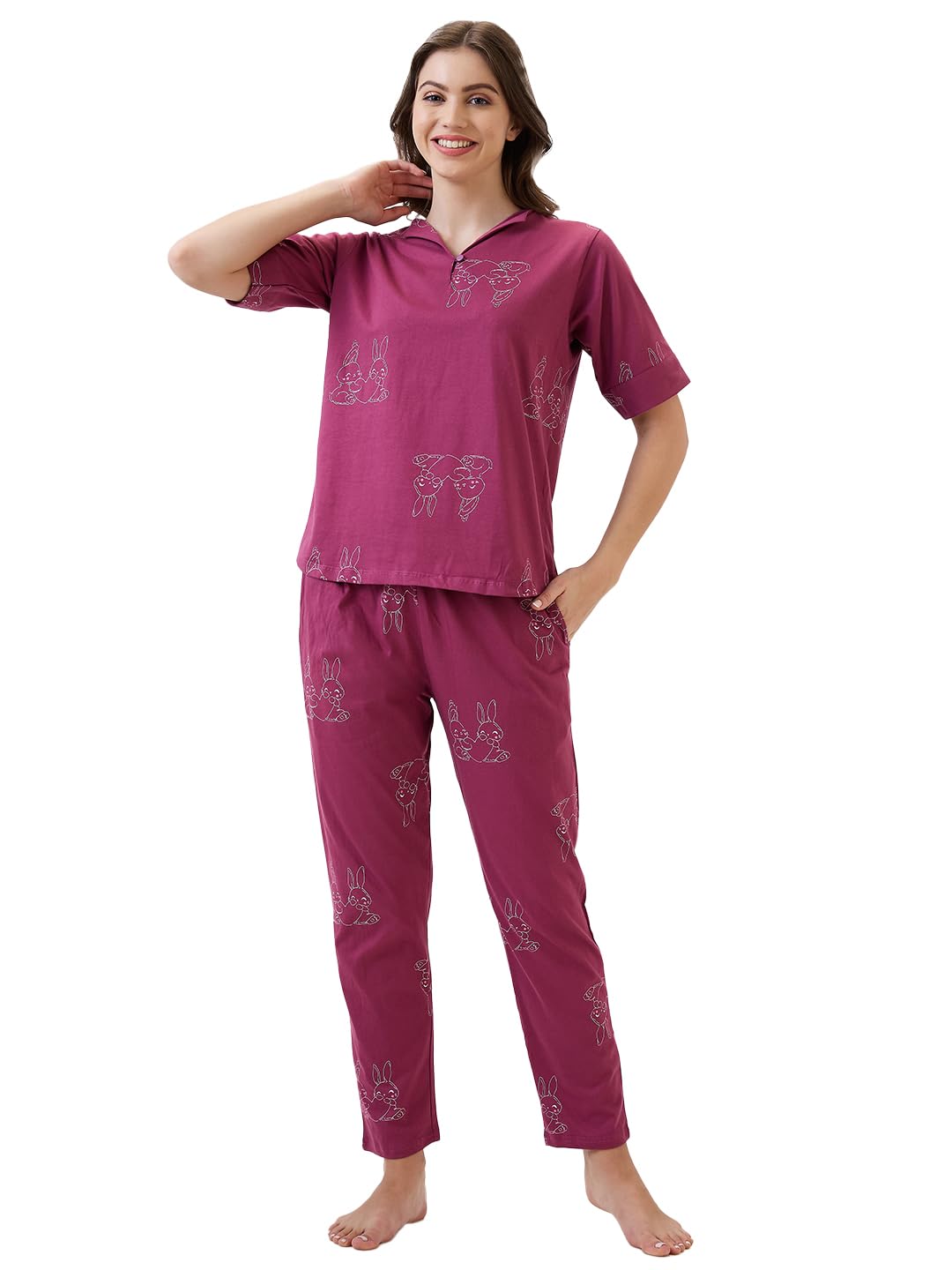 av2 Women's Cotton Printed Round Neck Short Sleeve Nightsuit Set | Pajama Set | Casual Night Dress for Women- 2887-picture-54