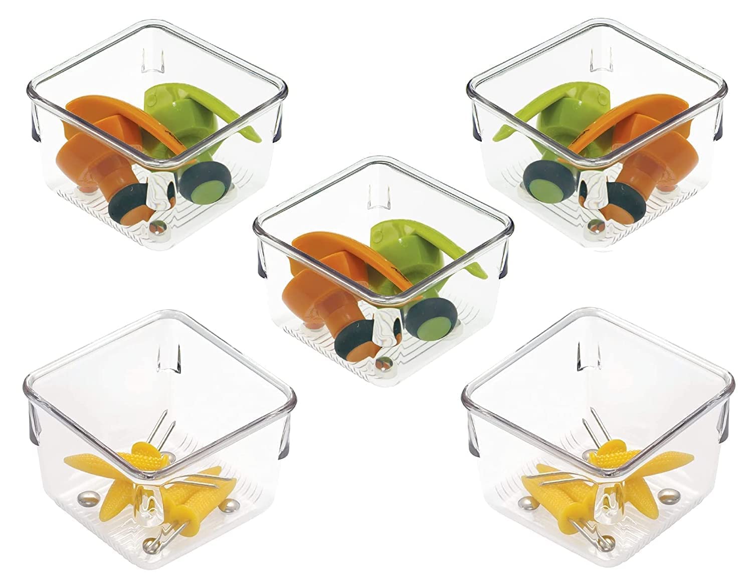 Kienlix Desk Drawer Organizers Trays Set Clear Plastic Storage Bins Bathroom Drawer Tray Dividers Vanity For Bedroom Dresser Makeup Kitchen Utensil Office (4Pc Small Square Tray), Transparent