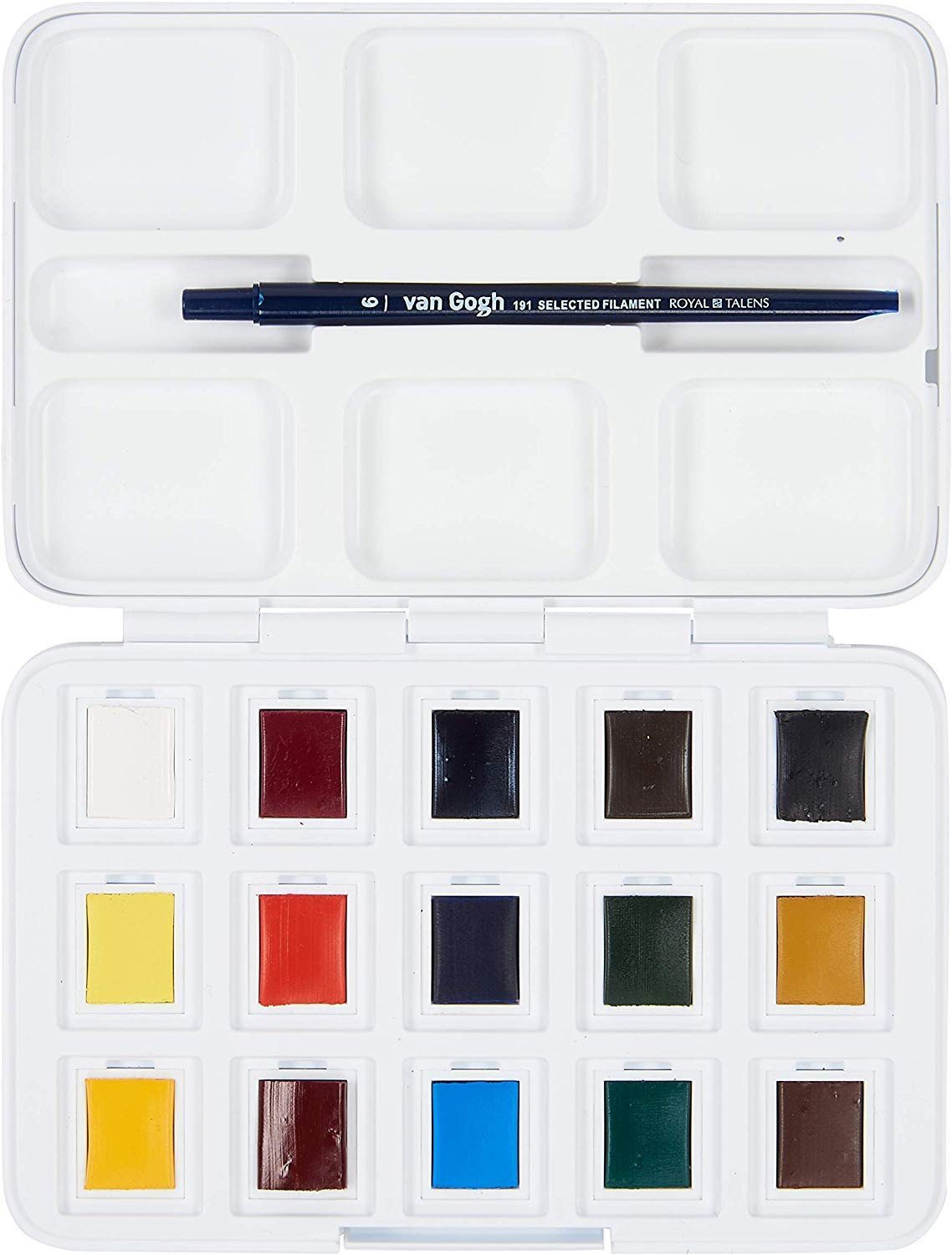 Van Gogh - Acuarela Van Gogh Pocket Box 15 medios cubos + Pincel sintético + Bloque de acuarela Hahnemühle Bloque de postkartenbloque 10,5x14,8cm