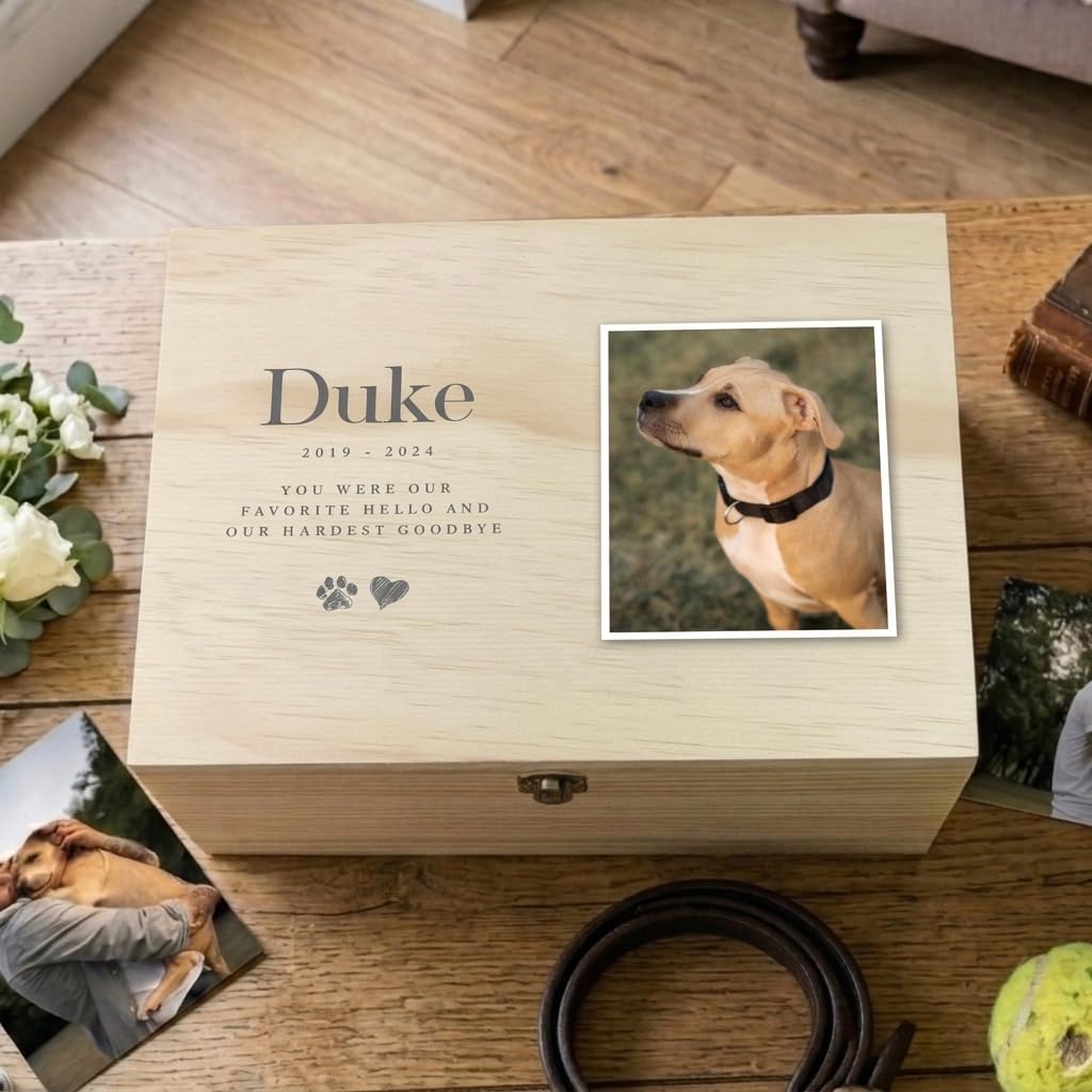 Scatola commemorativa per animali domestici, in legno, con cerniere e chiusura in metallo, 30 x 23 x 18 cm