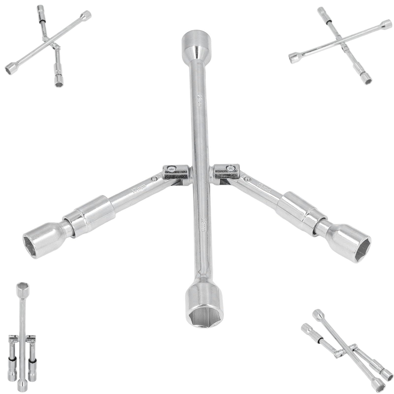 Beufee 14 inch Universal Folding Lug Wrench, 4 Way Cross Wrench High Carbon Steel 180° Foldable Lug Socket Spanner for Car Repair