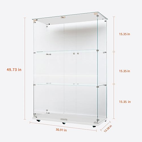 Miniatura 142 de Vitrina de cristal con 4 estantes con tira de luces LED y cerradura, vitrina de vitrina con ruedas y 1 puerta, vitrina de vidrio templado para sala