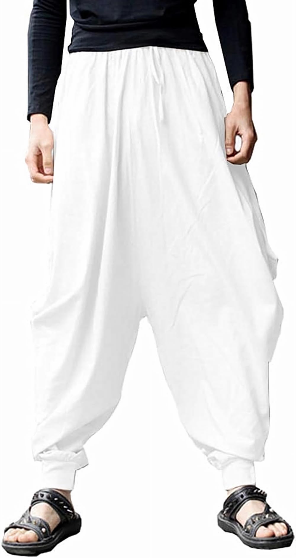 GUDEUBAI Mens Casual Harem Pants Baggy Elastic Drawstring Waist Aladdin Hippie Pant