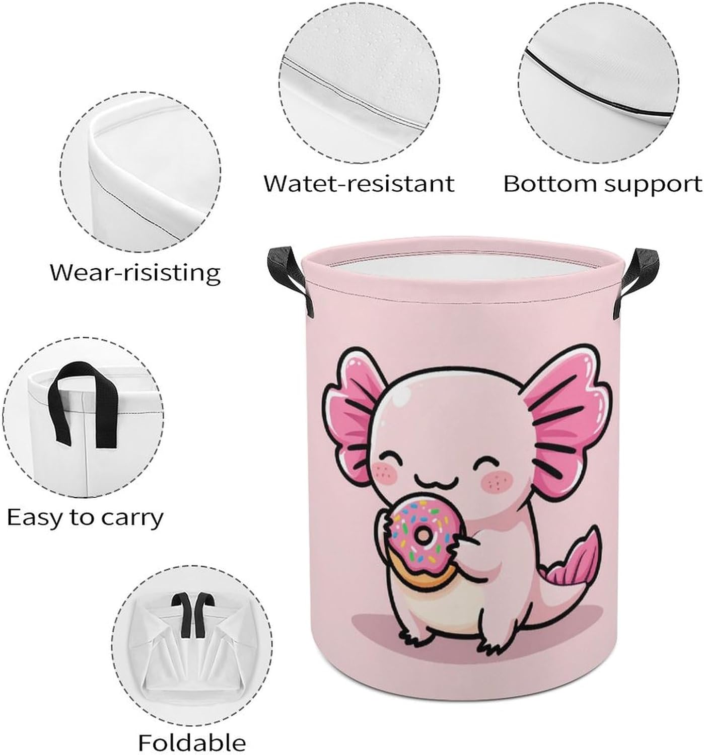 Pink Axolotl Laundry Basket Axolotl Room Decor Donut Laundry Hamper Clothes Hamper Toy Storage Bin for Bedroom Bathroom
