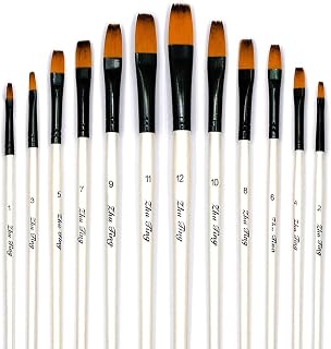 Acrylic Paint Brushes Set, 12pcs Flat Tip Nylon Hair Artist Paintbrushes for Acrylic Watercolor Oil Ink Canvas Painting, Face Body Nail Art, Rock, Model, Shoes, Crafts & Paint by Number, Art Supplies