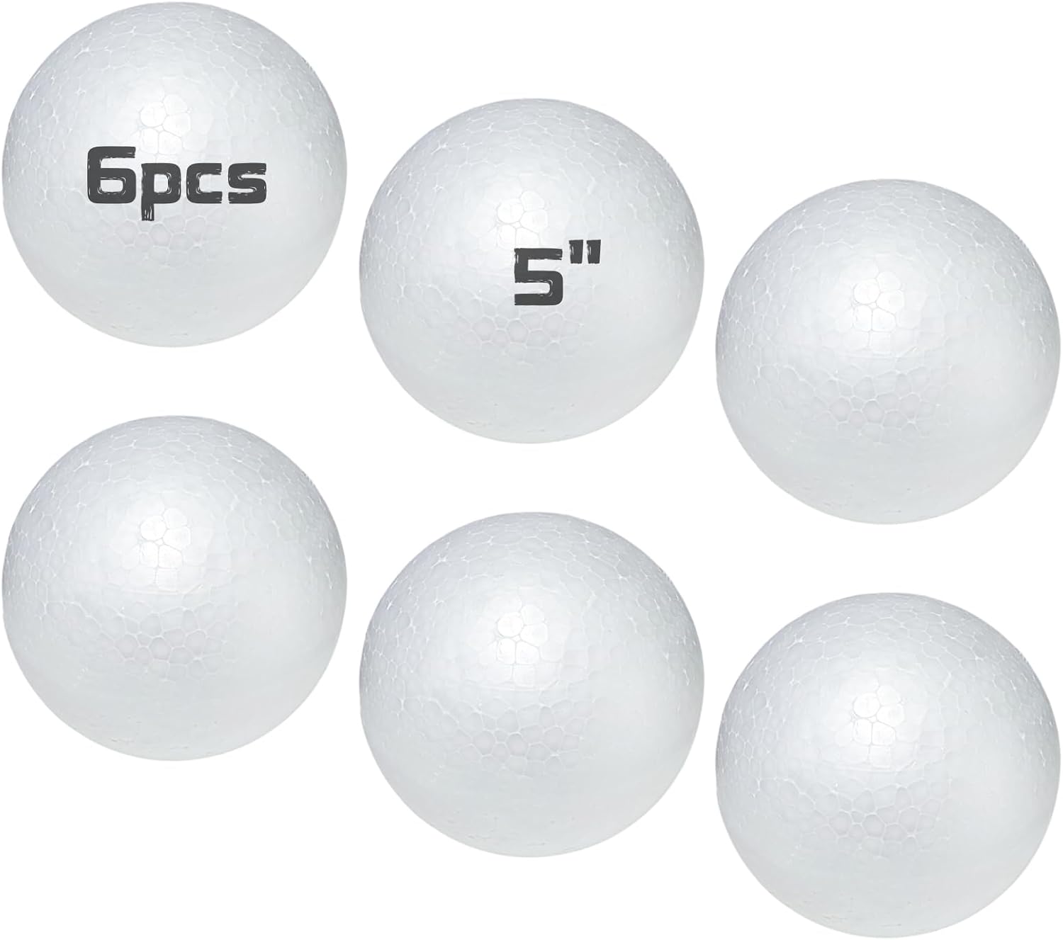 6Pc Styrofoam Balls,5 Inch DIY White Foam Balls for Crafts,Smooth Solid Foam Ball for Home and School