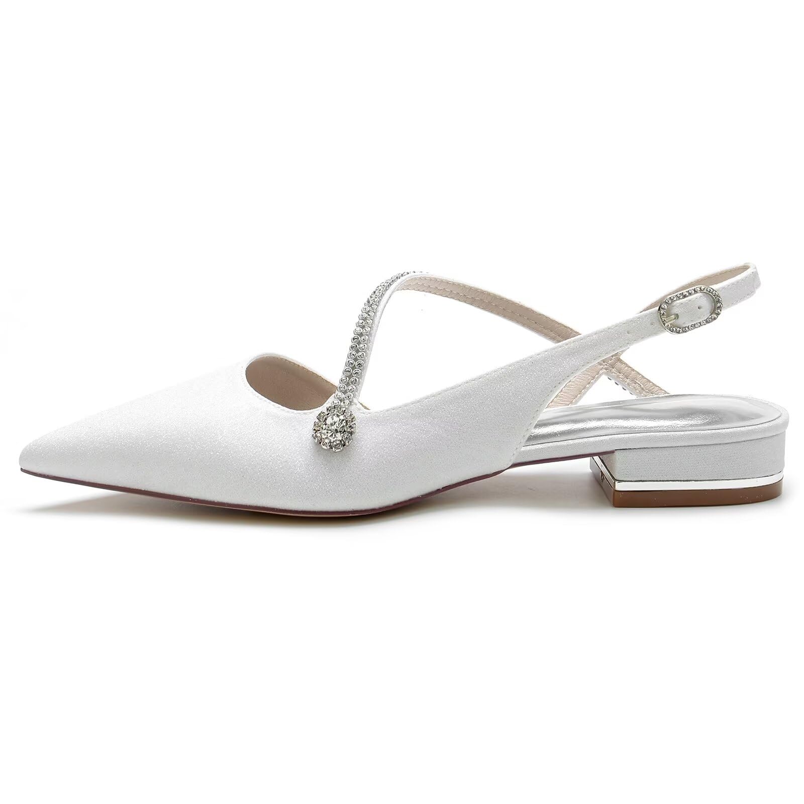 Zapatos planos de satén con abalorio para mujer, cómodos zapatos de novia blancos con correa al tobillo, zapatos de fiesta de graduación
