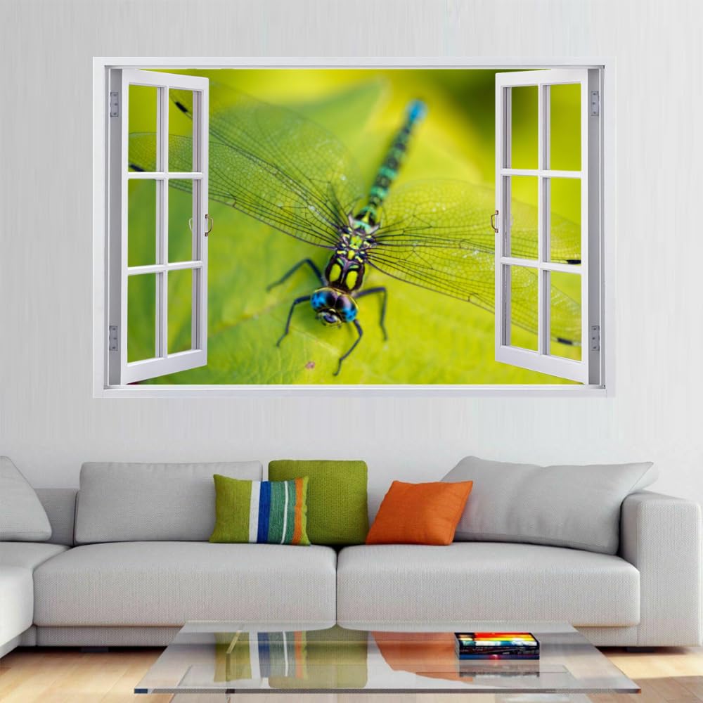 3D Wandtattoos Durchbruch Wandbild Libelle Kinderzimmer Aufkleber Wandaufkleber Wandsticker für Kinderzimmer Junge Mädchen Teenager Zimmer Wohnzimmer Schlafzimmer 120x80cm