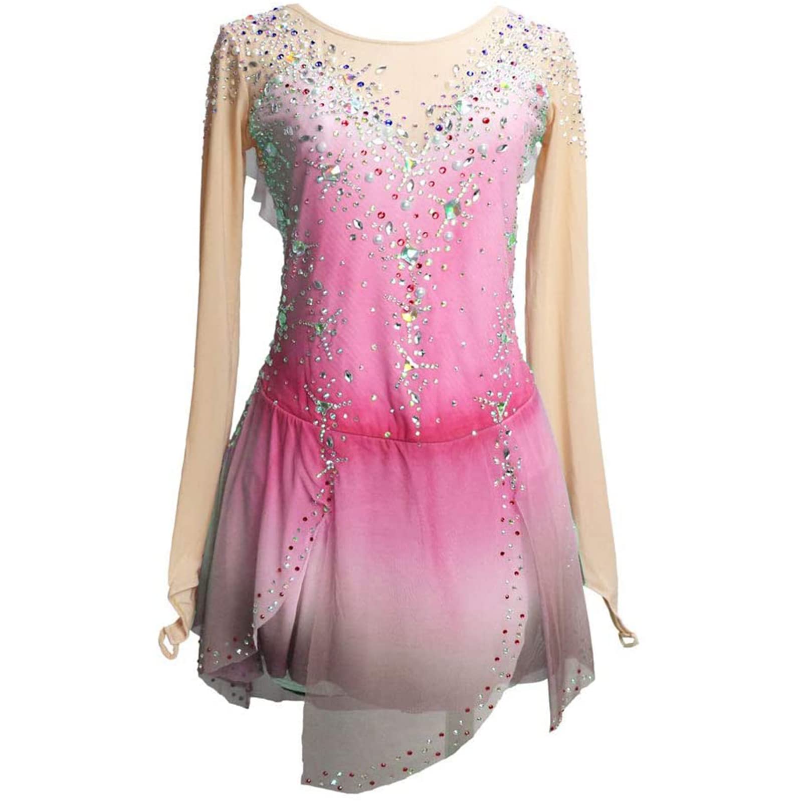 GK SLVLS PINK TIE-DYE FIGURE SKATE ADULT SMALL FOIL PRINT VELVET DRESS AS NWT