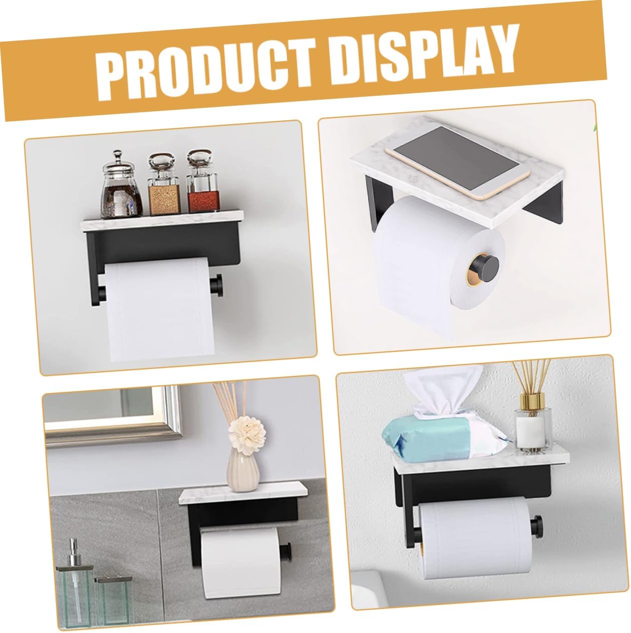 Stainless Steel Marble Toilet Paper Holder Shelf Elegant Wall Mount Bathroom Paper Rack for Storing Napkins and Toiletries Easy Installation Finish