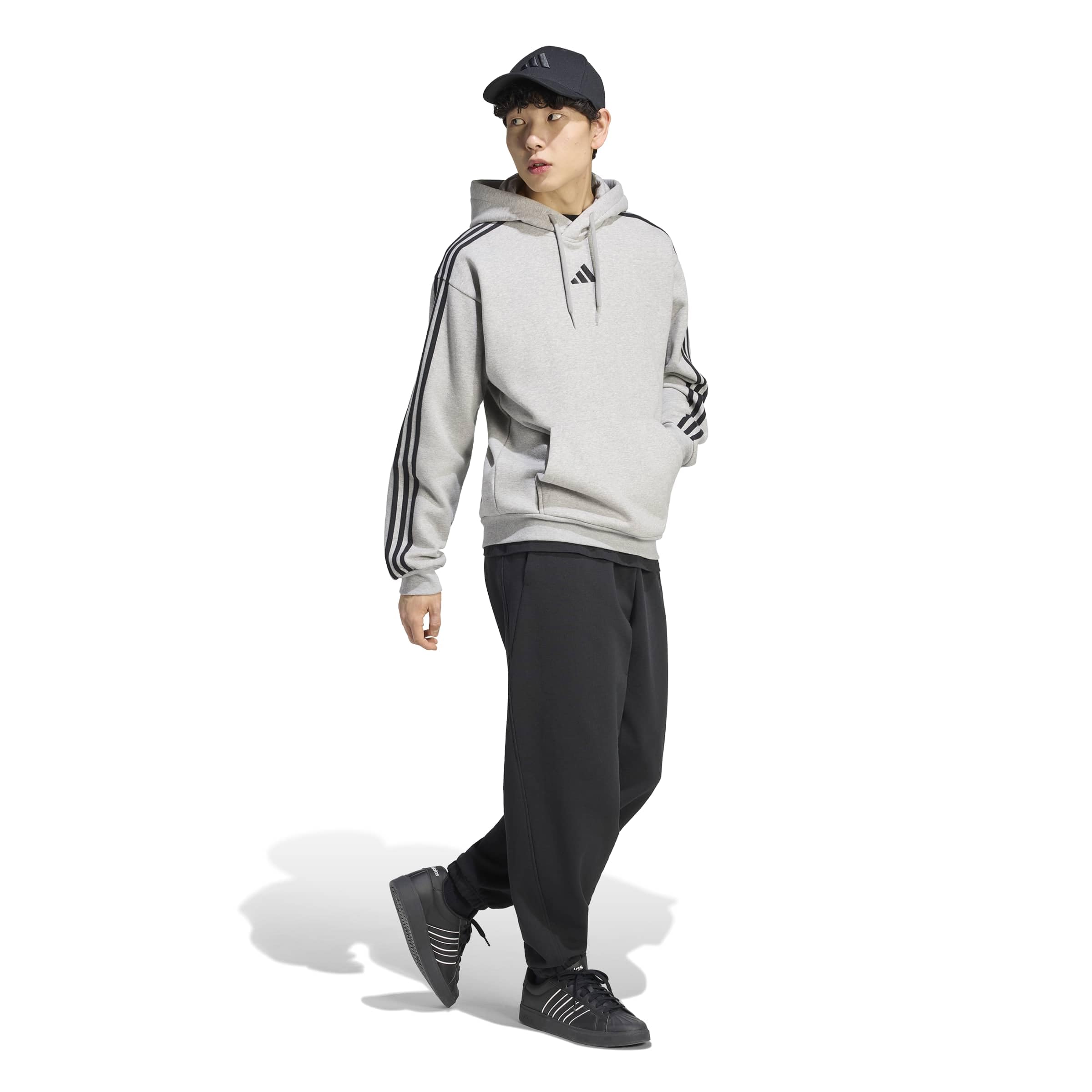 adidas Mezczyzni Essentials 3-Stripes Fleece Hoodie Sweatshirt, medium grey heather/white, 3XL