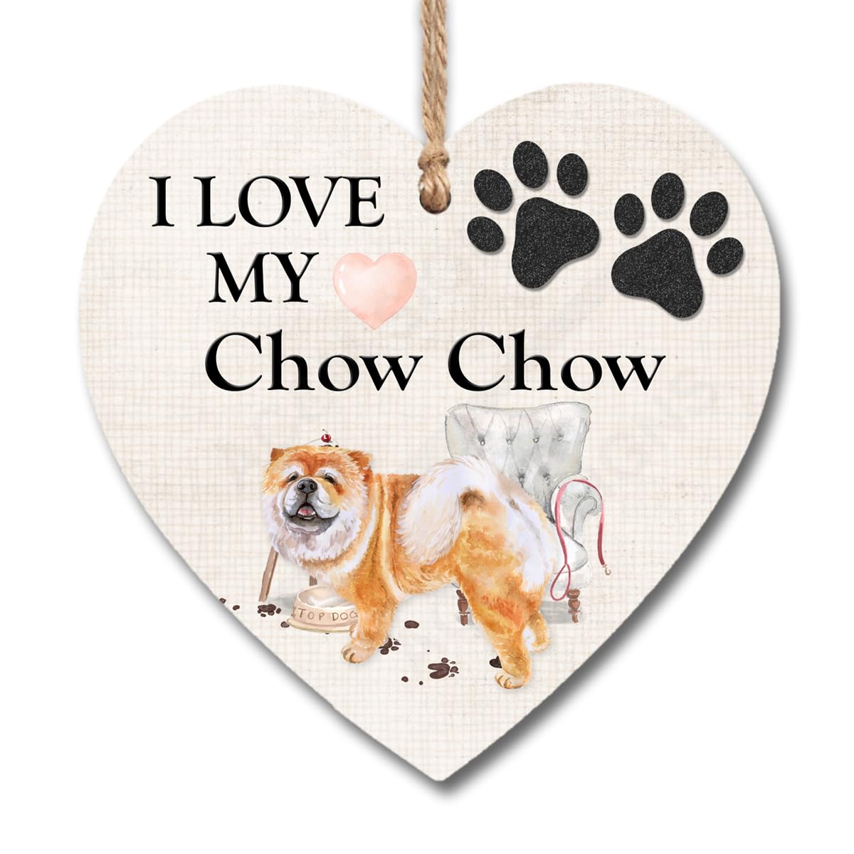 I Love My Chow Chow Heart Plaque Wooden Hanging Sign H0358 (13cm x 13cm)