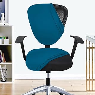 Office Chair Cover Pack of 1 AirforceBlue 2 Piece Stretchable 200 GSM Fabric Elastic Polyester Blend Removable Washable Office Computer Desk Executive Rotating Chair Seat Covers Slipcover Protector