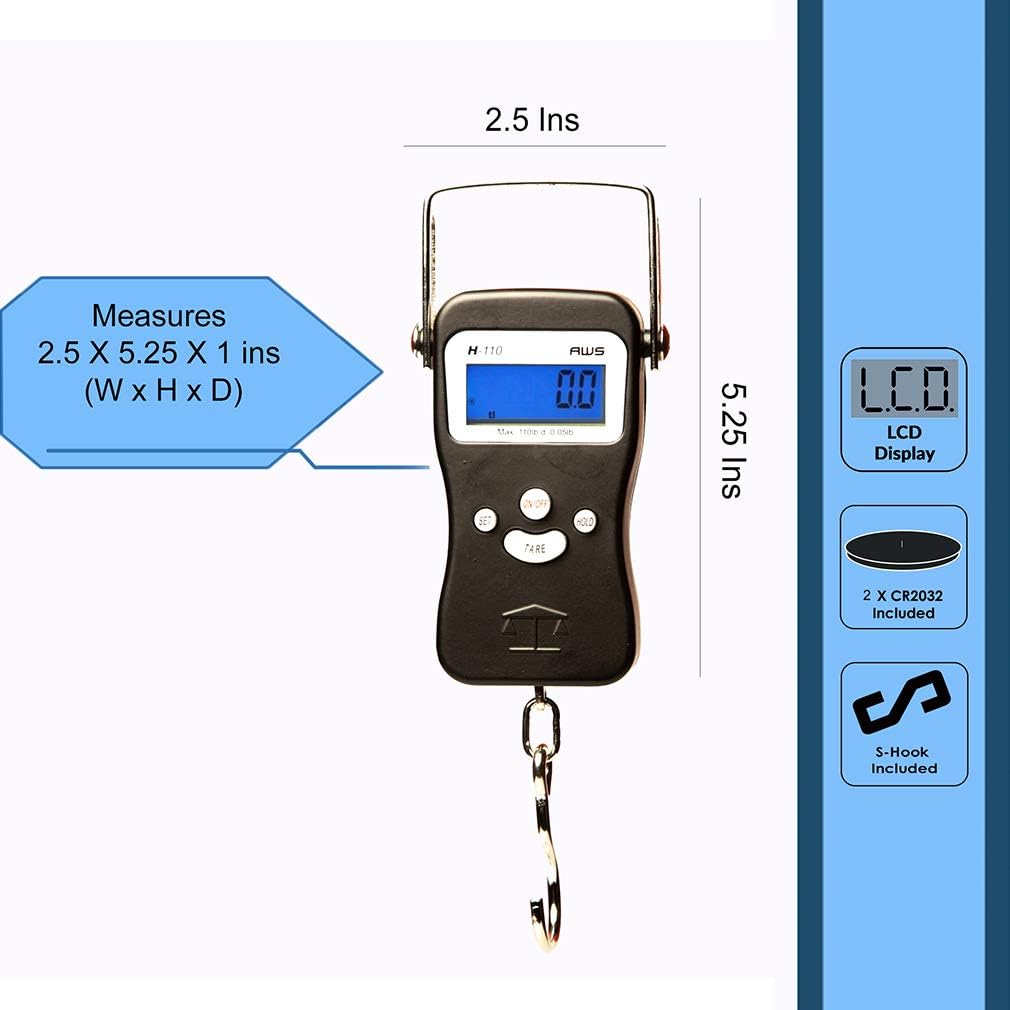 AWS - H Series Digital Multifunction Electronic Hanging Scale - 110 lbs. x 0.1 lbs - (Black)