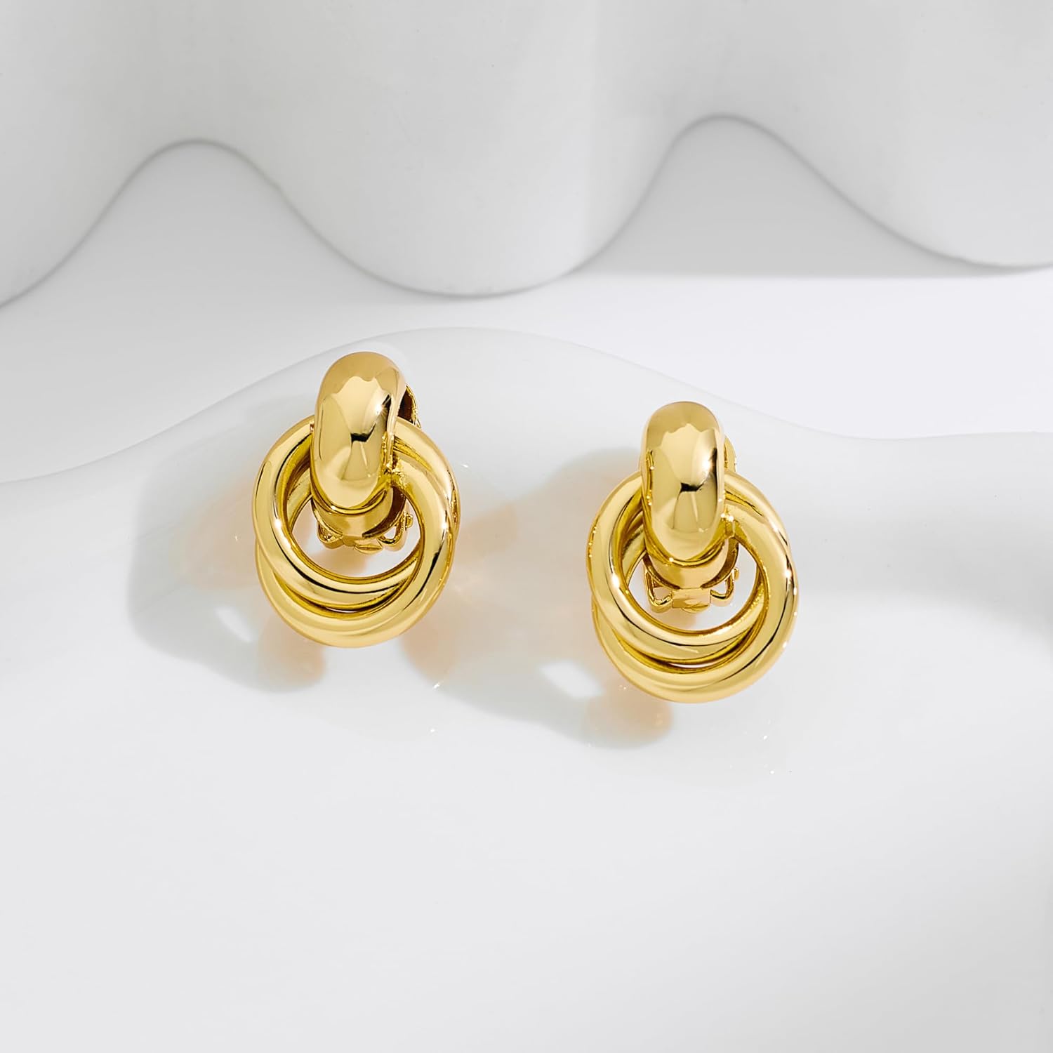 Gold Geometric Clip On Earrings for Women Chunky Gold Knot Link Clip Earrings Trendy Jewelry - Image 3