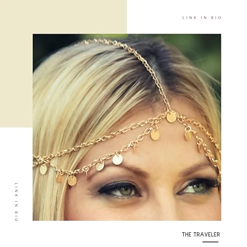 Miniatura 5 de NAISKA Cadena bohemia en capas con borlas doradas, diadema de lentejuelas, cadena para el cabello, joyería de Halloween, fiesta, baile de