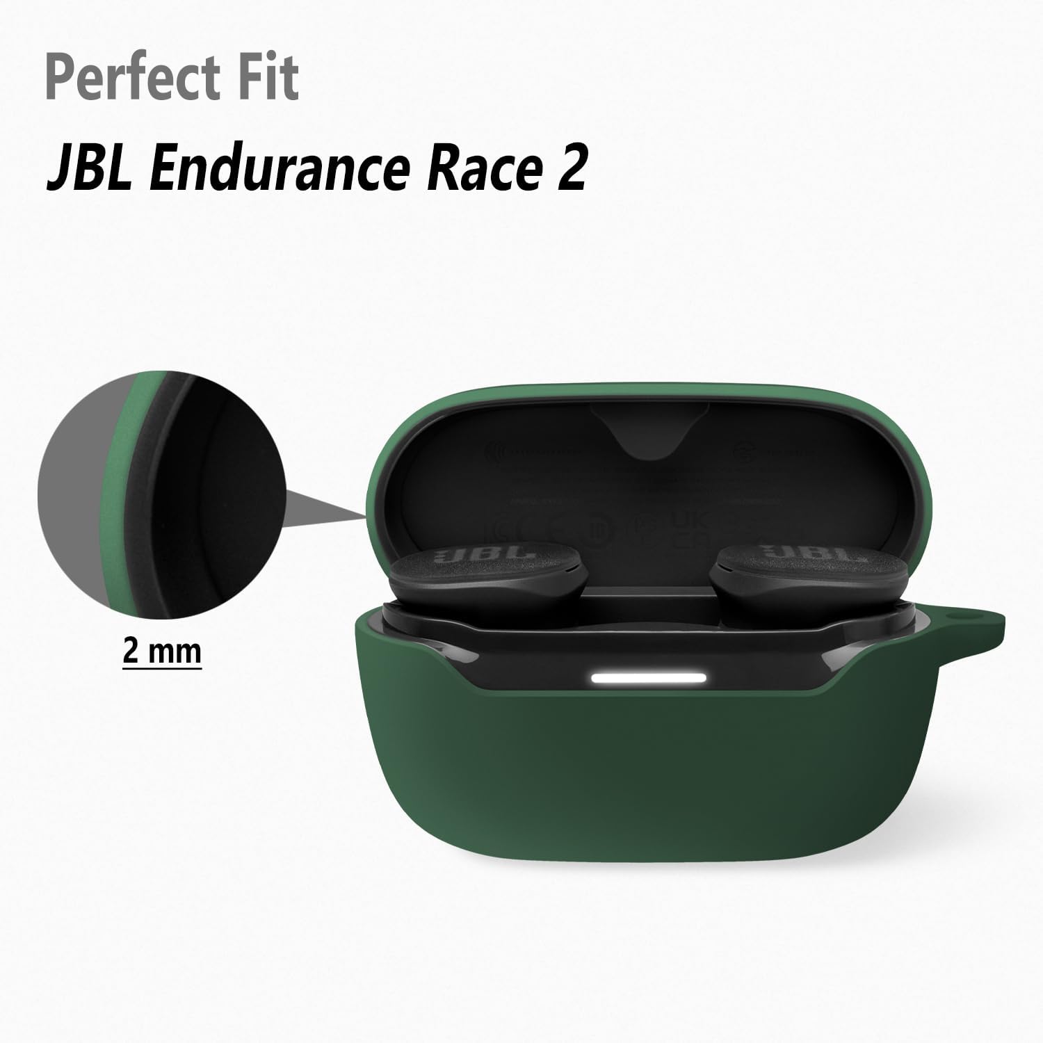 Geiomoo Silicone Case for JBL Endurance Race 2, Soft Flexible Scratch Resistant Protective Cover with Carabiner (Emerald Green) - Image 2