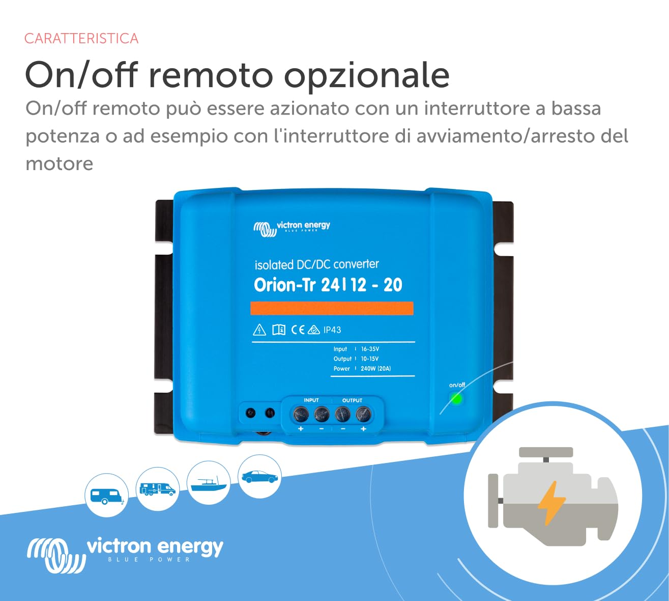 Victron Energy Orion-TR IP43 24/12-Volt 20 amp 240-Watt Convertitore DC/DC, Isolato