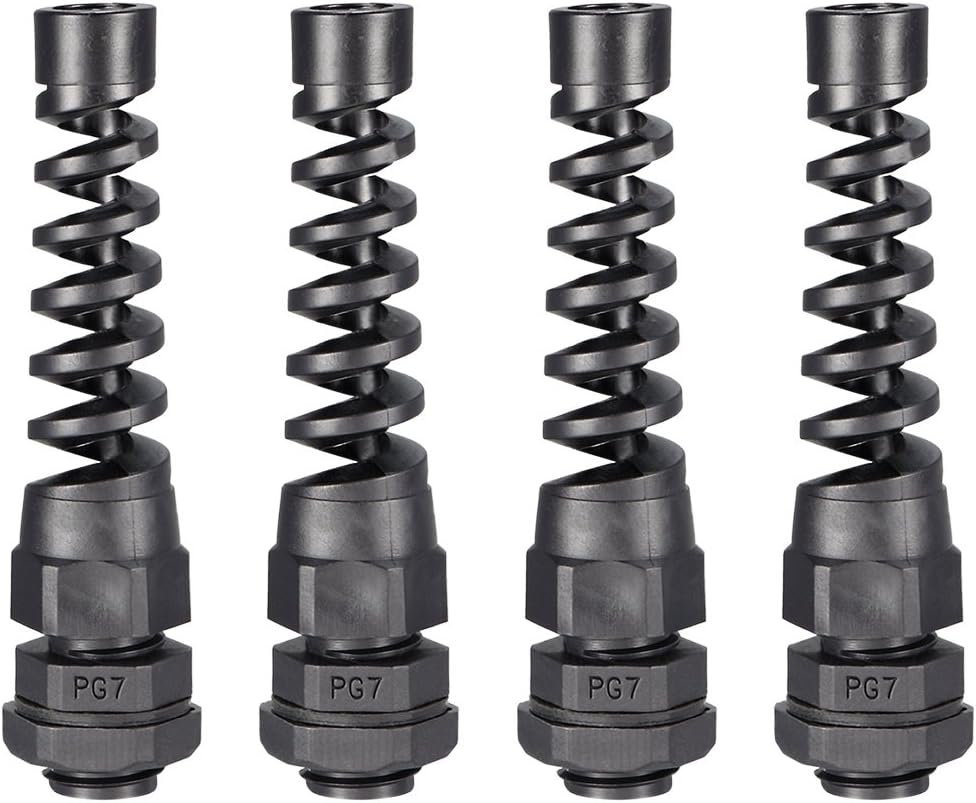 uxcell 4Pcs PG7 Cable Gland Black Waterproof Plastic Joint with Strain Relief for 3mm-6.5mm Dia Wire