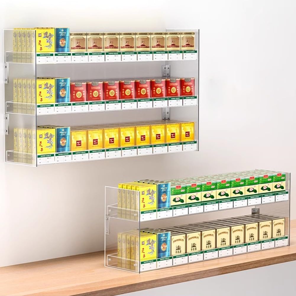 Generisch Zigarettenablage aus transparentem Acryl – Wandmontierter Verkaufsschrank, Mehrzweckablagen für Streichhölzer und Süßigkeiten, 91,5 x 28,4 x 84 cm Ladeneinrichtung