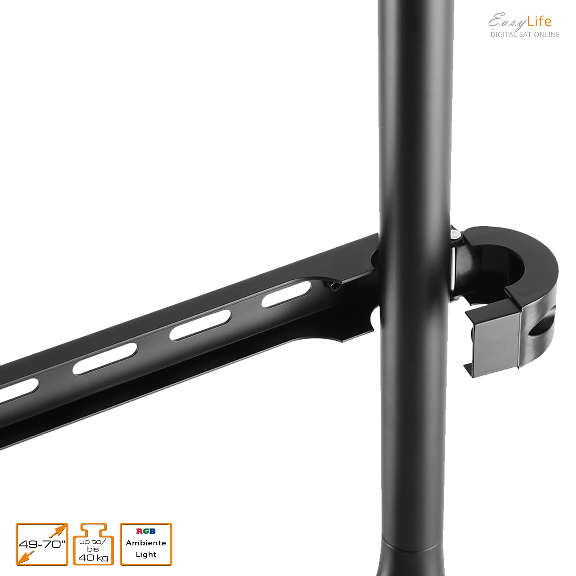 EasyLife - Soporte de TV de 4 patas con iluminación ambiental LED - Soporte de TV y monitor de hasta 70" y 40 kg, regulable en altura, VESA hasta 600x400 (grafito/nuez oscuro)
