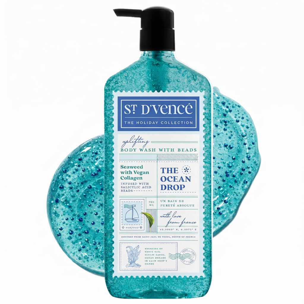 ST. D'VENCE Refreshing Ocean Drop Salicylic Acid Body Wash Shower Gel For Women & Men with Seaweed & Vegan Collagen | Paraben & Sls Free | Exfoliating Body Wash For Dry Skin - 700 ml