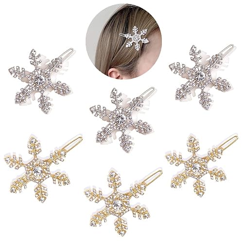 6 pinzas para el cabello con diamantes de imitación de copo de nieve, pasadores de pelo de cristal para mujeres y niñas
