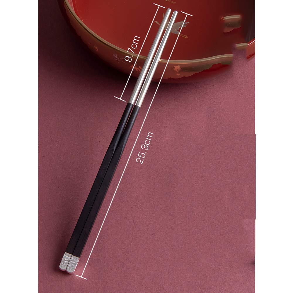 Essstäbchen-Geschenkset aus 999er Sterlingsilber, Ebenholz, 1 Paar Wiederverwendbare Essstäbchen mit Halter für Sushi, Nudeln, Hot Pot, Premium-Box, spülmaschinenfest-B (A)