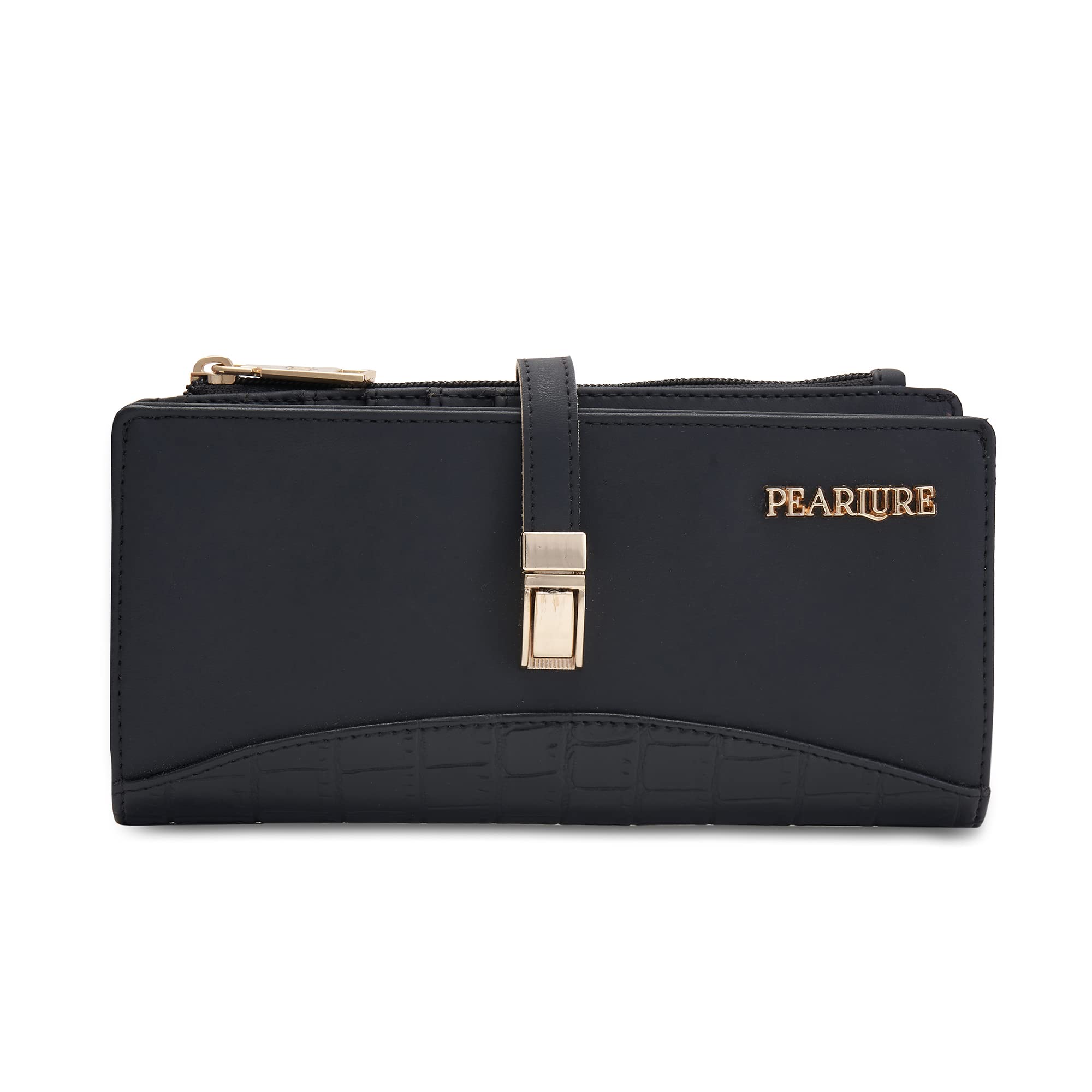 Sydney Women's Large 2 Fold Purse Bifold Wallet - Italian Vegan Leather Clutch Handbag with 11 Card Slots for College, Office (19.69 x 1.90 x 9.52 cm) - Black-image-40