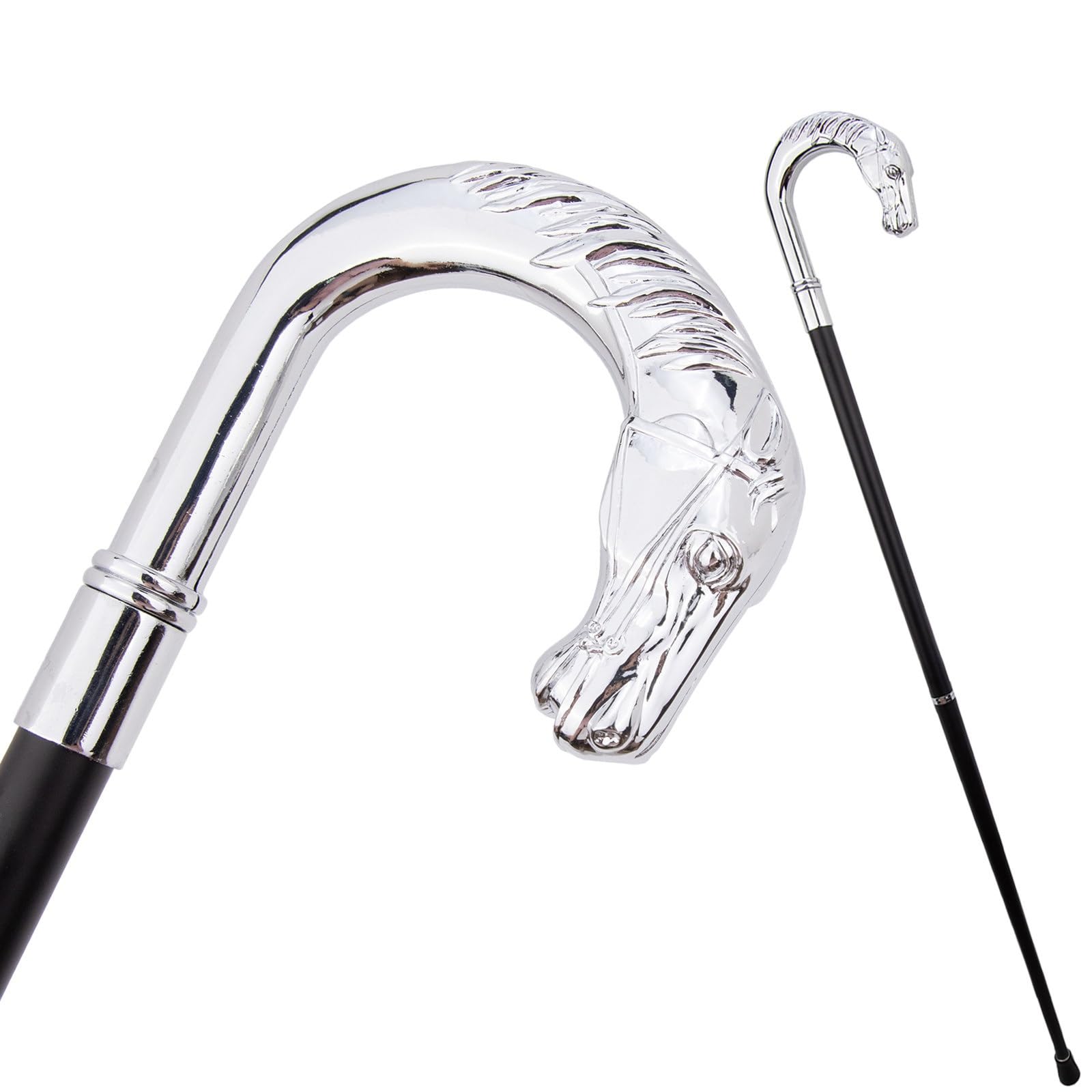 Bastón con Empuñadura en Forma de Cabeza Caballo Plateada, Senderismo Metal Lujo Estilo Británico, Decorativo Elegante y Original para Caballeros