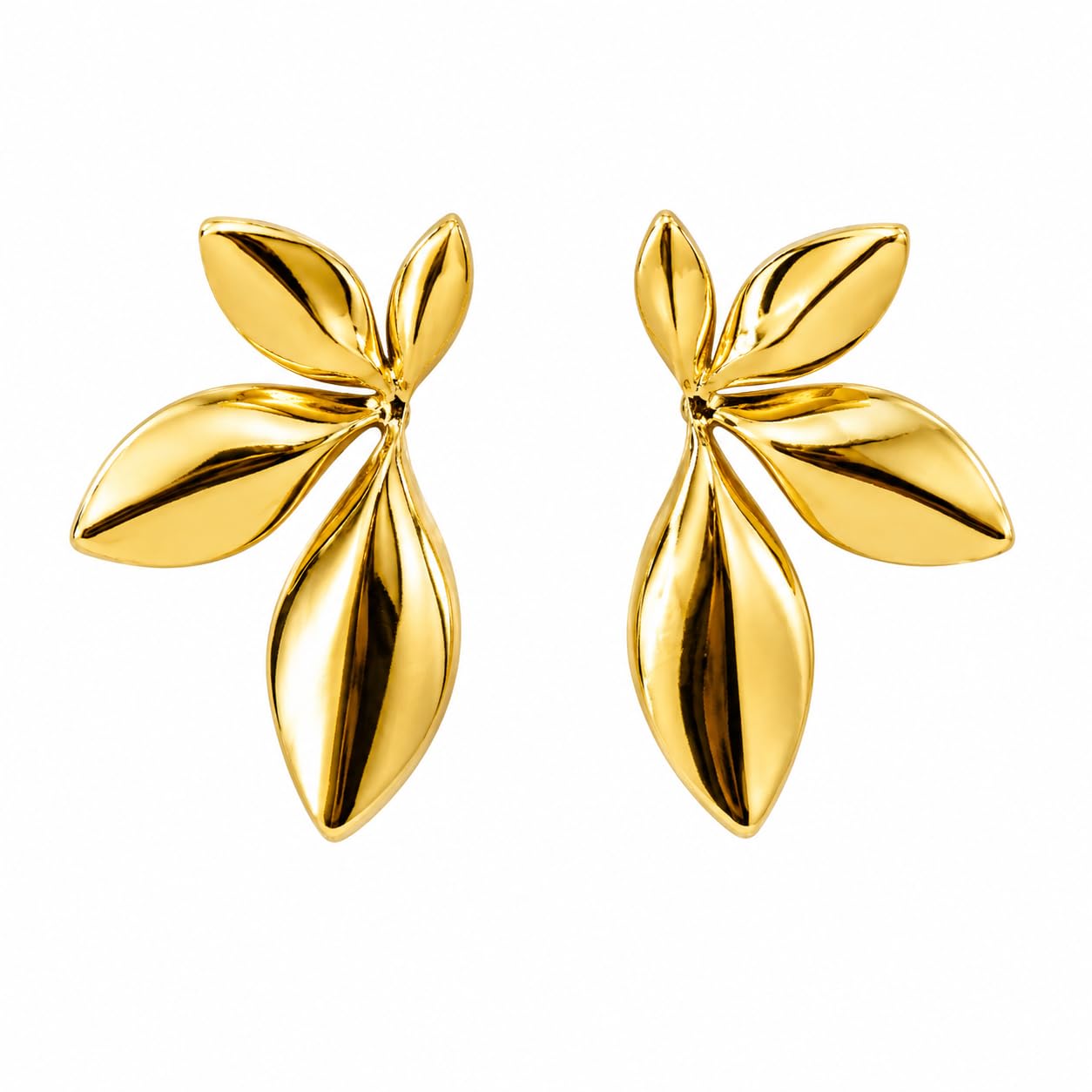 Golden Petal Bloom Leaf Gold-Tone Stud Earrings for Women | Elegant Botanical Statement Earrings | Lightweight Fashion Jewelry-image-45
