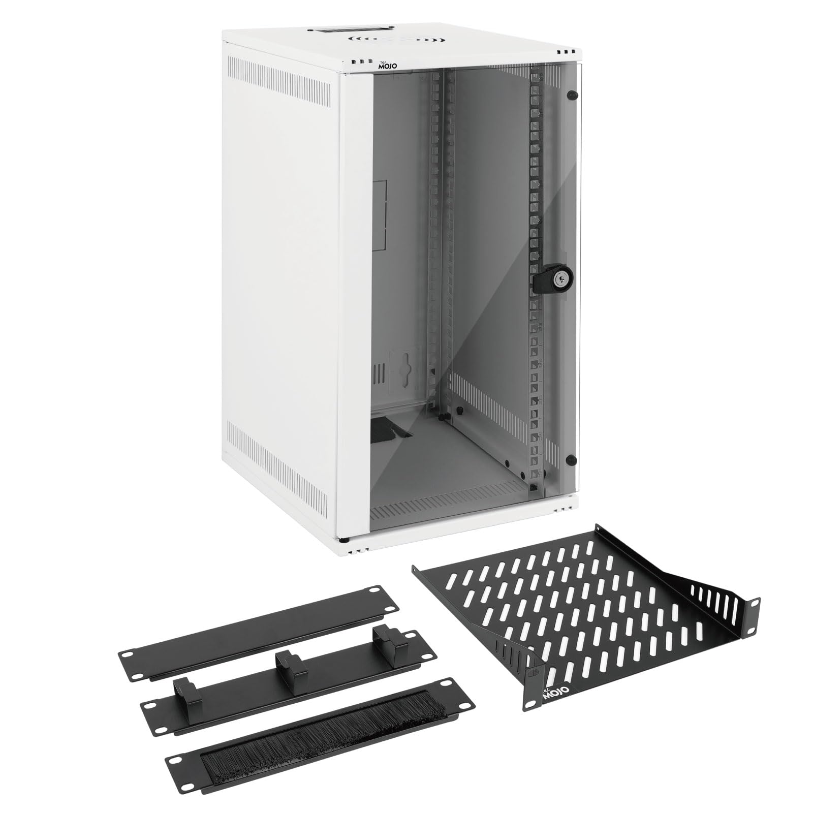 Tecmojo 10 Zoll 330 mm tief Wandmontage-Netzwerk-Schrank, Netzwerkschrank mit Rack-Ablage, Bürstenblenden, Kabelorganisator für 10-Zoll-AV/IT/NAS-Geräte, 50 kg Traglast