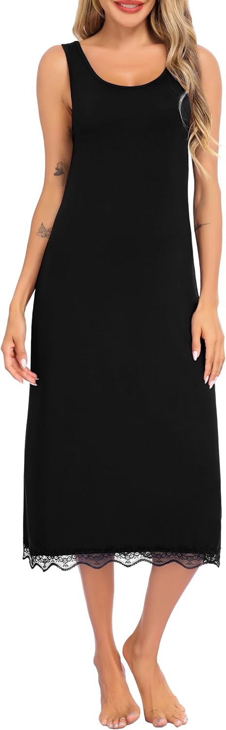 Lovasy Full Slip for Women Under Dress Wide Straps Long Slips Dresses Lace Sleeveless Tank Nightgown Sleepwear S-3XL