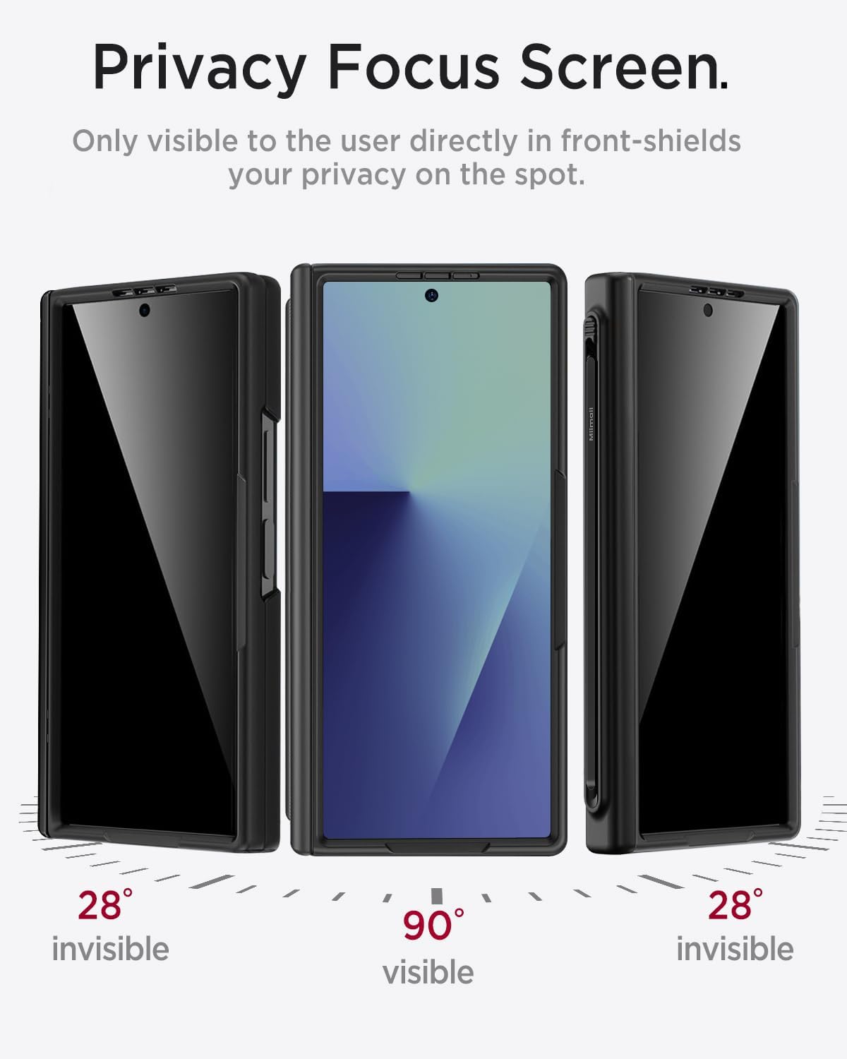 Miimall for Samsung Galaxy Z Fold 7 Case with S Pen & S Pen Holder, Built-in Privacy Screen, Compatible with MagSafe, Magnetic Hinge Protection, Shockproof Matte Case for Z Fold 7, Black