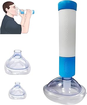 High Mric Suction Device for Children and Adults, Suffocation Prevention & Emergency First Aid Tool with 2 Masks, Odorless, Easy to Clean, Portable, Equipped with Breathing Training Function, For Home, School, Outdoors, Airway Foreign Objects, Accepts Swallowing Hazard Non-Medical Device, Choking Rescue Device White & Blue Model 1 Large Mask, 1 Small