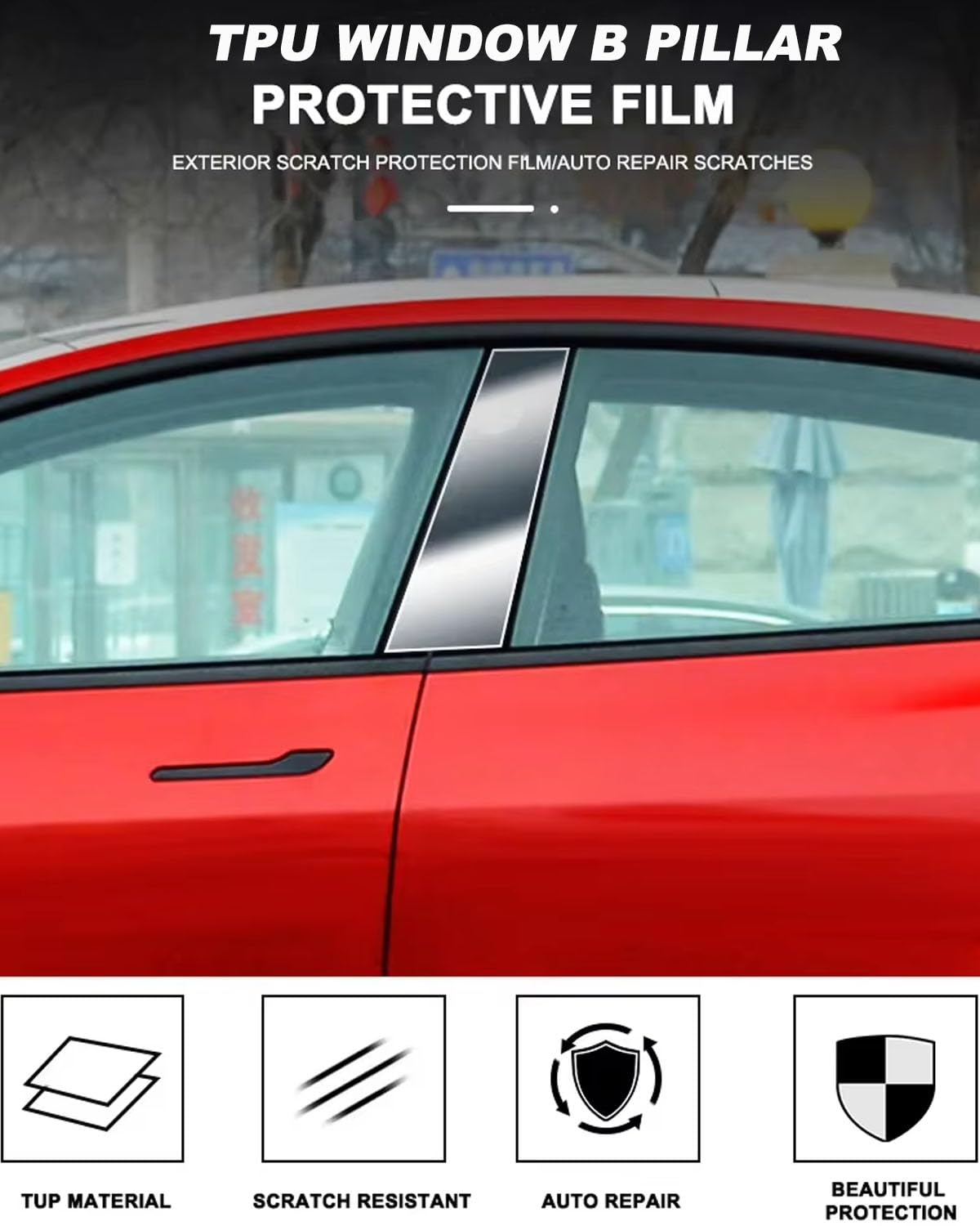 B Pillar Clear TPU Film, Window Center Pillar TPU Protective Film,Precut TPU A-Pillar B-Pillar Clear Protective Film,Anti-Scratch Waterproof Film Compatible with Tesla (Model y B Pillar 2pcs)