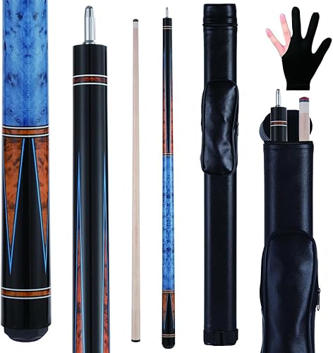 Miniatura 10 de Tacos de piscina de arce canadiense (0.394 in/0.453 in/0.512 in), 2 palos de piscina de 58 pulgadas con eje de desviación bajo, palos de billar