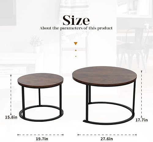 Miniatura 2 de KAHOO Mesas de café redondas apilables modernas de madera para espacios compactos, sala de estar, lugares pequeños, color marrón