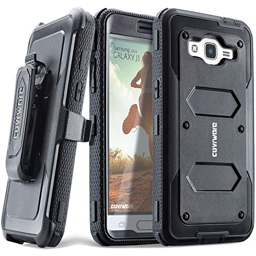 Samsung Galaxy Luna/Galaxy J1 (2016) J120 / Amp 2 / Express 3 case, COVRWARE [Aegis Series] Built-in [Screen Protector] Heavy Duty Full-Body Rugged Holster Armor [Belt Clip][Kickstand], Black