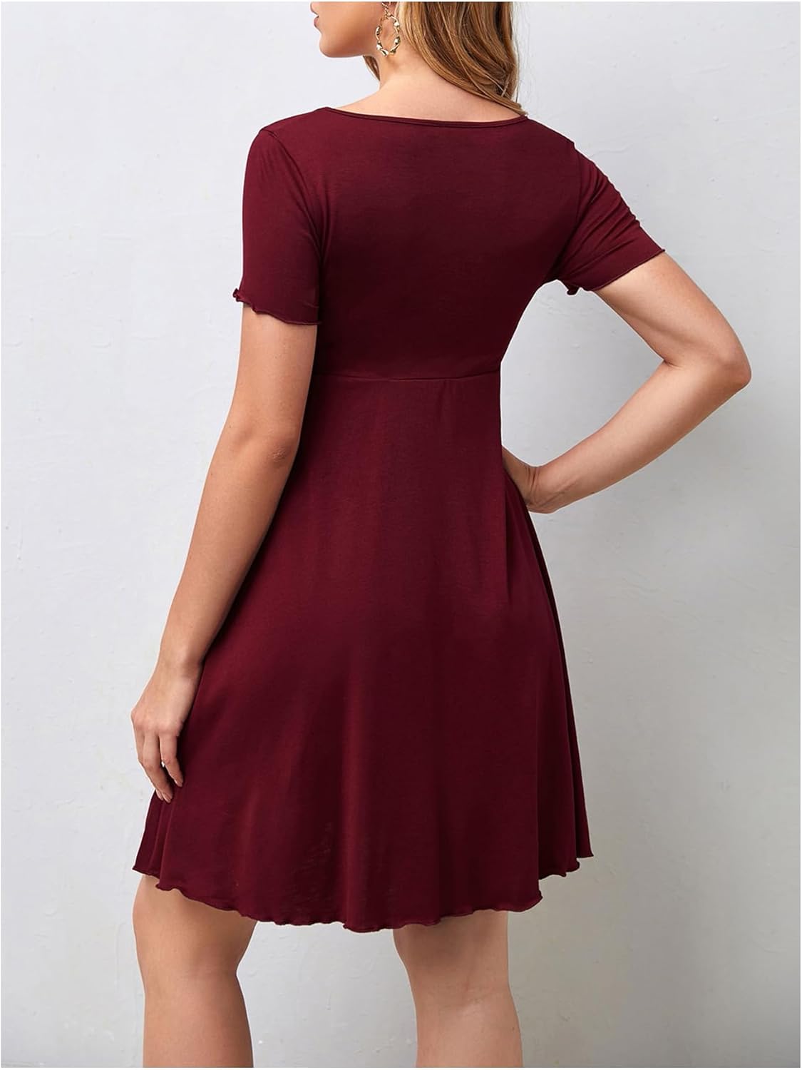 OYOANGLE Women's Maternity Bow Front Short Sleeve Dress V Neck A Line Pregnancy Casual Short Dresses - Image 2