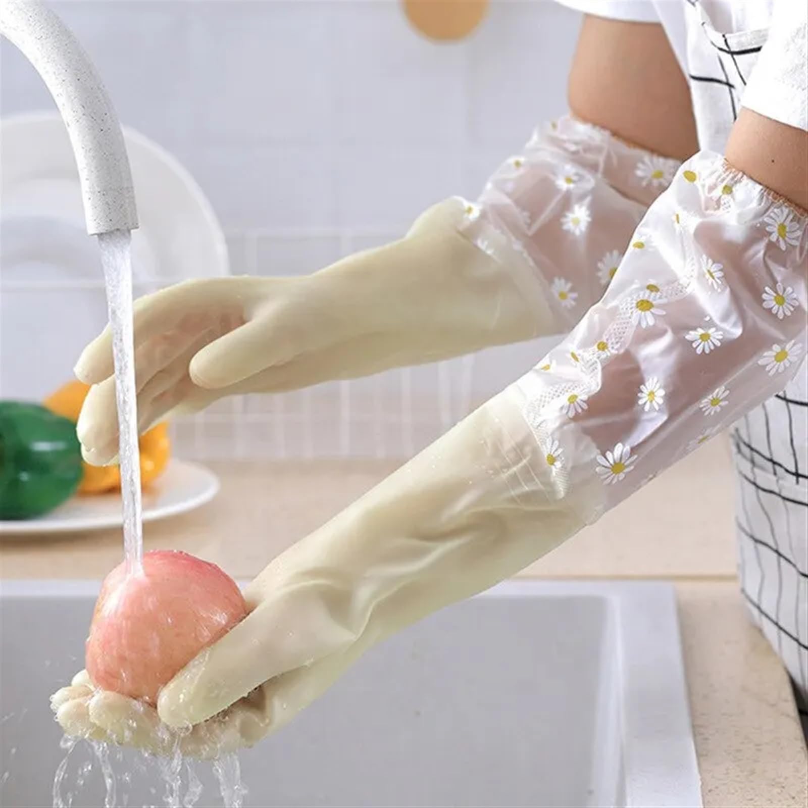 Guantes de Goma para la Limpieza, Guantes Impermeables for Limpieza del hogar, Cocina, lavavajillas y lavandería