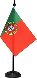 Anley Portugal Deluxe Desk Flag Set - 6 x 4 Inch Miniature Portuguese Desktop Flag with 12" Solid Pole - Vivid Color and Fade Resistant - Black Base and Spear Top