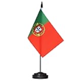 Anley Portugal Deluxe Desk Flag Set - 6 x 4 Inch Miniature Portuguese Desktop Flag with 12