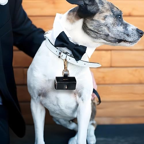 Miniatura 3 de NICEDREAM Bolsa de soporte de anillo de boda con inicial personalizada para collar de perro Soporte de caja de anillo de boda de cuero
