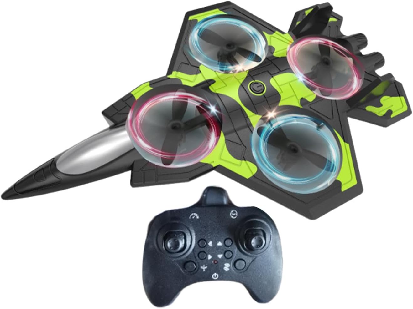 Remote Control Airplane RC Model Jet Engine Powerful Aerobatics 360 Degree Rotation LED Lights Material Suitable for Beginners E, Black and Green