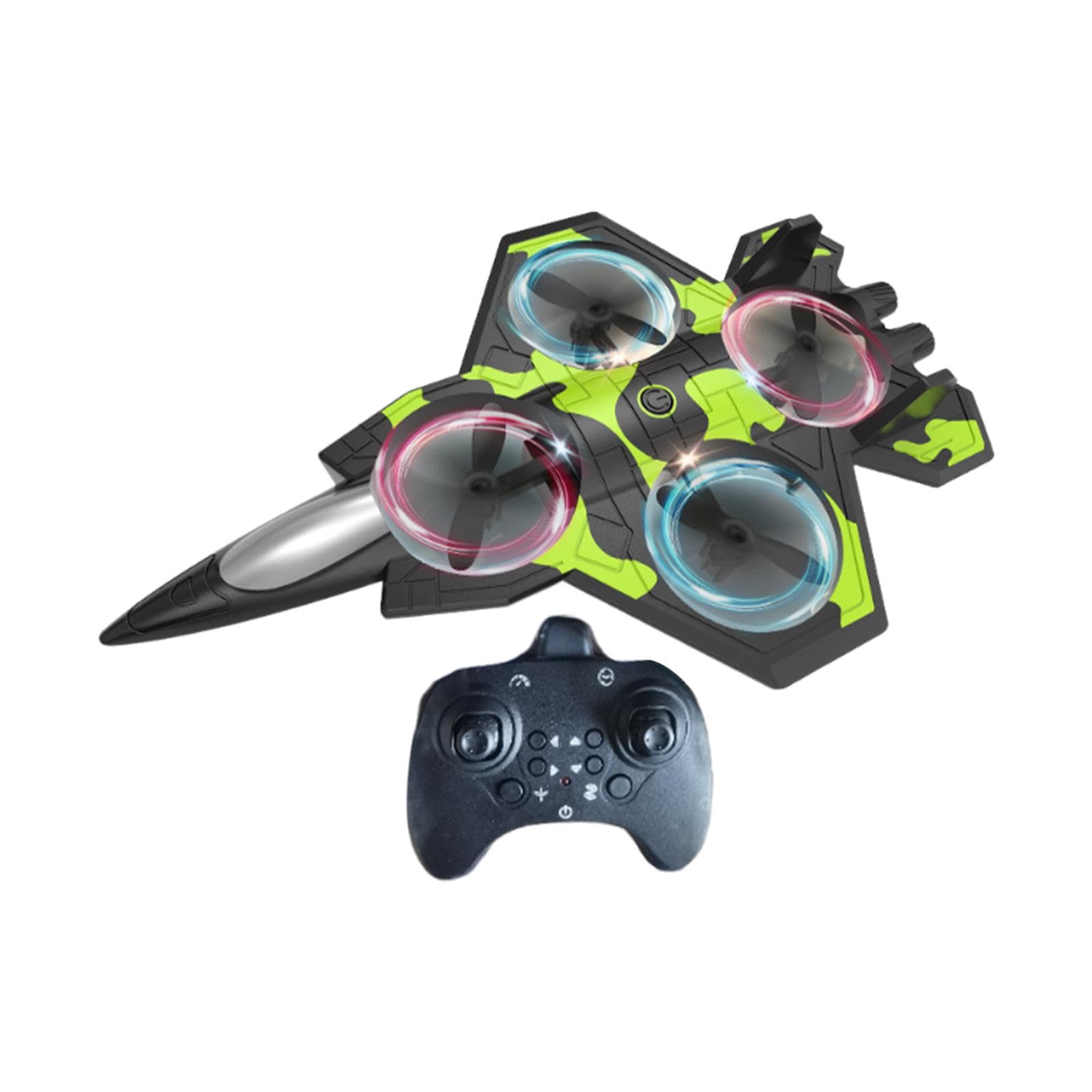 Qianly Avión Teledirigido RC con Diseño Estable Motor Cuádruple Mejorado Modelo de Planeador Acrobático de PP Ligero Luces LED Coloridas Adecuado para, Negro Y Verde