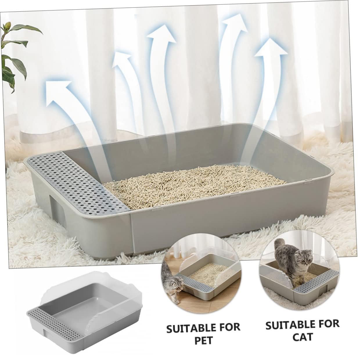 YARNOW Cat Litter Box Semi-Enclosed Design Removable Splashing Cat Toilet for Easy Cleaning Reduces Odor and Litter