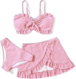 Arshiner Conjunto de Bikini de 3 Piezas con Tirantes y Adornos de Volantes para Niñas Bañador de Playa de Verano Top+Rocks +Slips Bañador Infantil con Falda Traje de Baño para Niñas 5-14 Años
